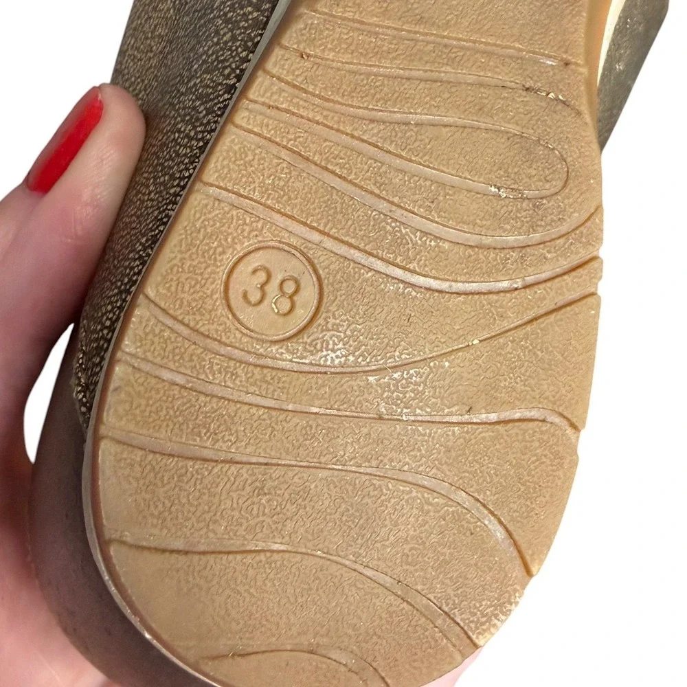 Dansko Gold Metallic Leather Wedge Slide Sandals Good Adjustable Womens 38 7.5-8
